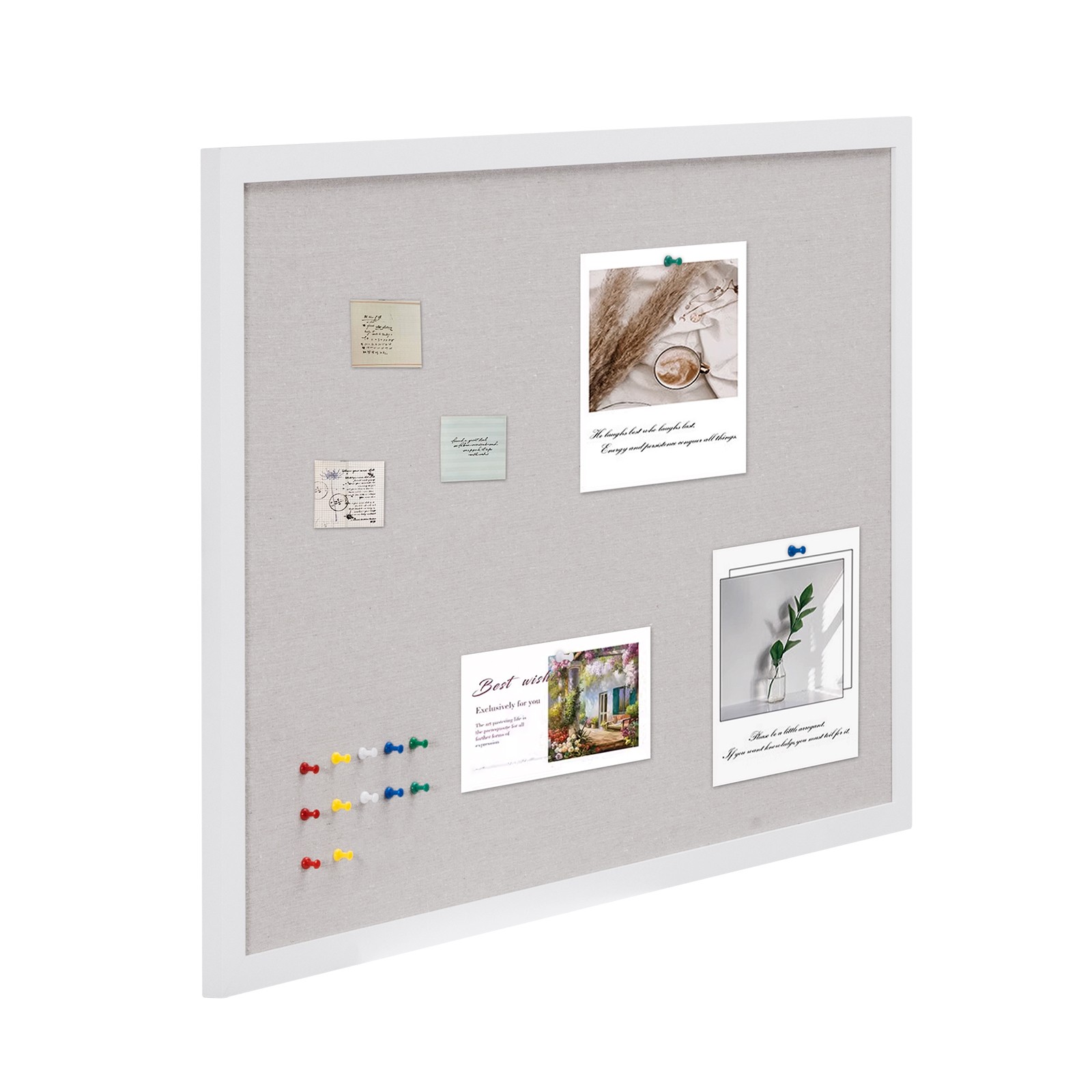 Uimoso 36"x24" White Cork Board with Linen Surface Wall-Mounted Bulletin Board