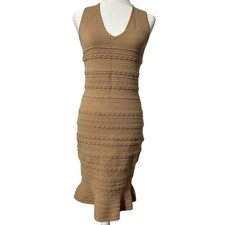 Marciano Guess Sleeveless V Neck Bodycon Bandage Sweater Dress Size M Beige Tan