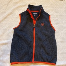 Chaps/Boys Fleece Sweater Vest/Full Zipper Navy/Orange Trim/Pockets Size 8