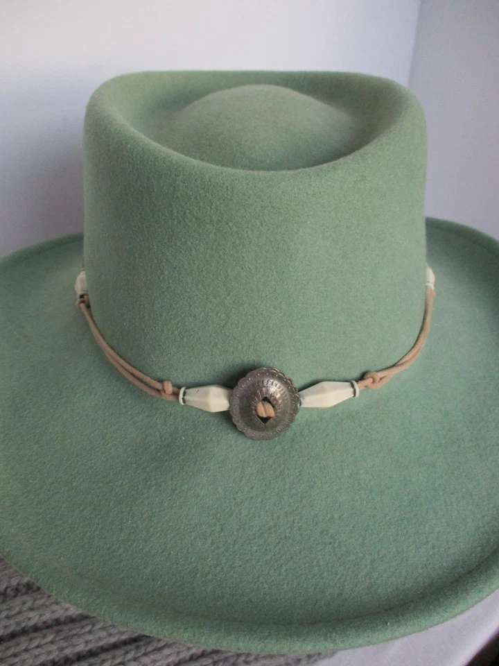 Chapéu Western Feminino Vintage Scala Conch Verde Macio 100% Lã P Pequeno EUA - Imagem 2 de 4