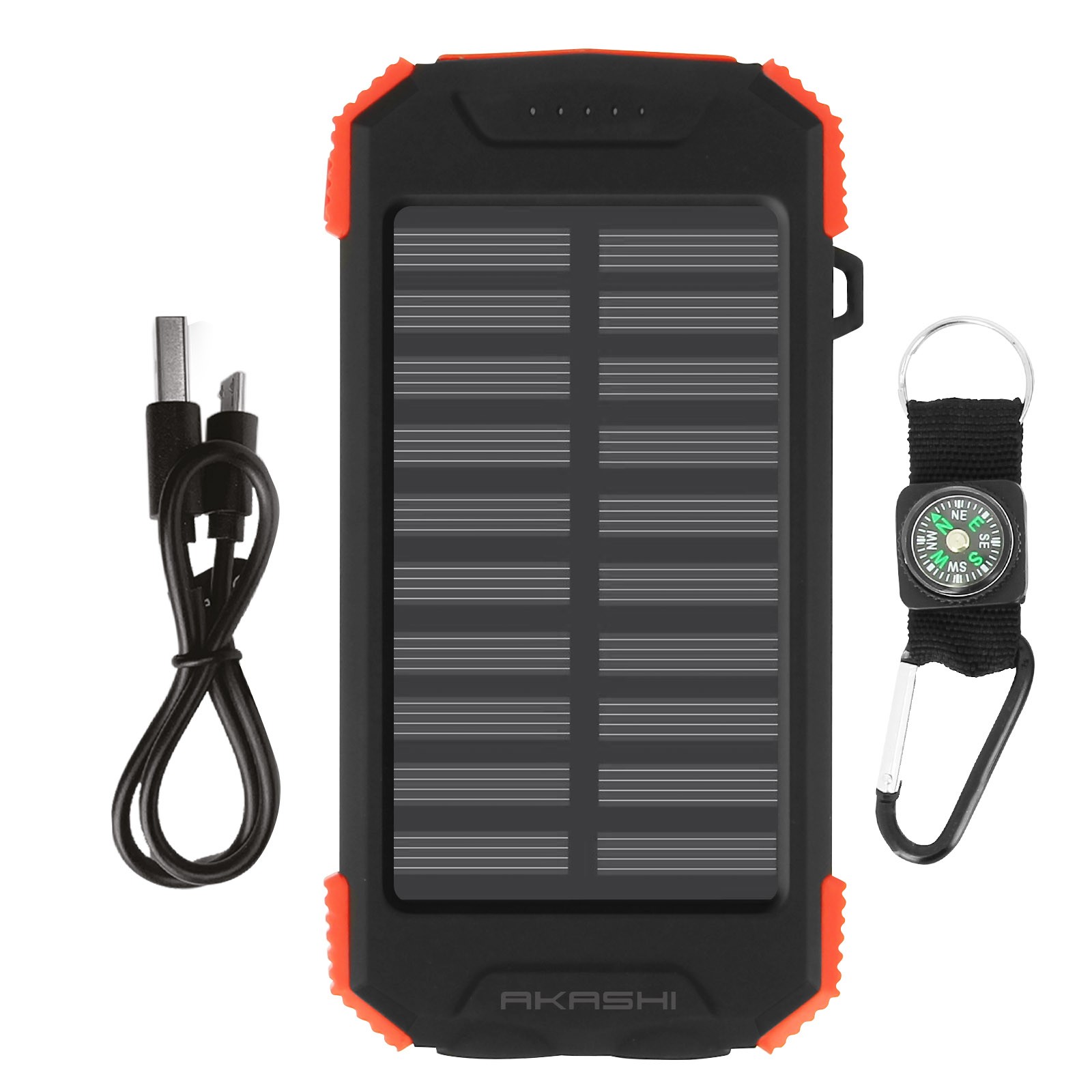 Batterie externe solaire 10000mAh Akashi power bank antichocs IPX4 chargeur portable noir