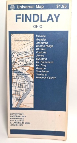 Findlay Ohio OH Stadt Papier faltbare Straße Reise Karte Führer