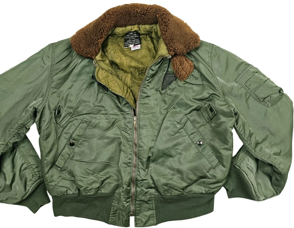 HOT VTG Men AVIREX FLYER'S B-15 BOMBER MILITARY FLIGHT FUR COLLAR GREEN Jacket S - Image 2 of 4