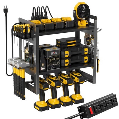 Power Tool Organizer Wall Mount with Charging Station, 3-Tier Heavy Duty Meta...