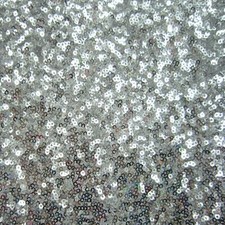 2mm Sequins on Poly Mesh Fabric Silver/White 2 Way Stretch/Per Yard