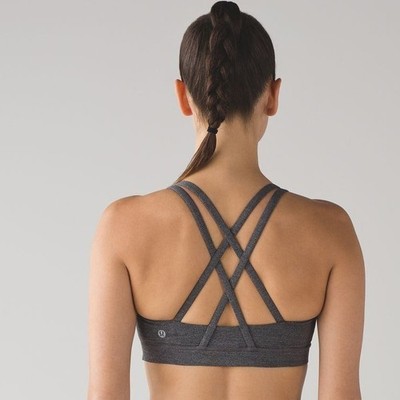 Lululemon Energy Bra Heathered Black Workout Yoga Strappy Pilates Gray Womens 2