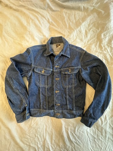 Vintage 70s Dark Wash Blue Lee 101J Denim Jacket 38 (19x22) Union Made USA