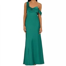 Adrianna Papell Women's Satin Draped One-Shoulder Mermaid Gown Jungle Sz 10