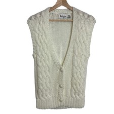 Exclusive Imports Vintage Chunky Hand Knit Cable Vest Cream Size 40 Grandmacore
