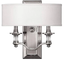 HINKLEY LIGHTING SUSSEX 14" X 14” BRUSHED NICKEL 2 LIGHT WALL SCONCE W/SHROUD