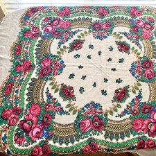 Ukrainian shawl Hustka Floral Rose Pink White 48  Tablecloth Garden Large Scarf