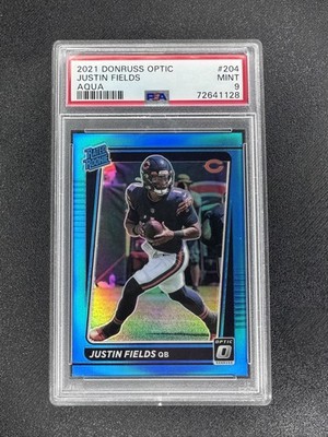 2021 Panini Donruss Optic Rookie Justin Fields #204 Aqua Prizm /299 RC PSA 9 SSP