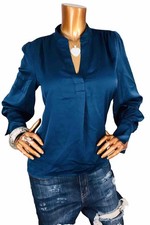 Banana Republic S Top NWT 70 Stretch Satin Silky Dark Teal Blouse Soft Long Slv