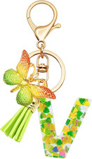 Initial Letter Keychains for Girls Women Pink Purple Green Cute Butterfly Heart