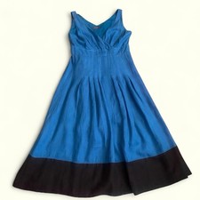 Wrap London kobaltblau/schwarz Leinen Fit & Flare klassisch schick Midikleid Gr. 12