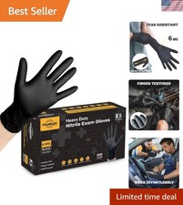 Disposable Nitrile Exam Gloves, 6-mil, Black, Heavy Duty, Latex Free, Food Sa...
