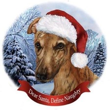 Greyhound Dog Santa Hat Christmas Ornament Porcelain China USA-made