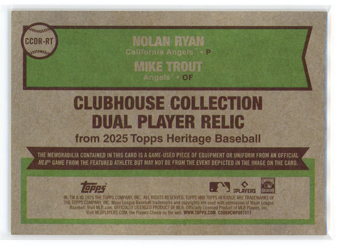 2025 Topps Heritage Clubhouse Dual Relic Nolan Ryan/Mike Trout 33