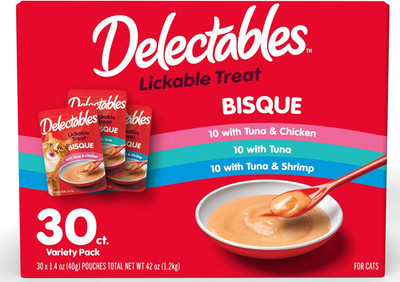Hartz Delectables Bisque Variety Pack Lickable Cat Treat, 30 Count (Pack of 1)