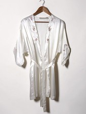 Vintage Gilligan O  Malley Satin Cottagecore Nightgown Robe Size S Cream Floral