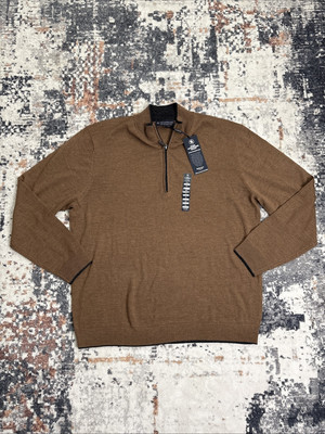 Hart Schaffner Marx Men s Extra Fine Merino Wool Pullover Zip Sweater- Brown XL