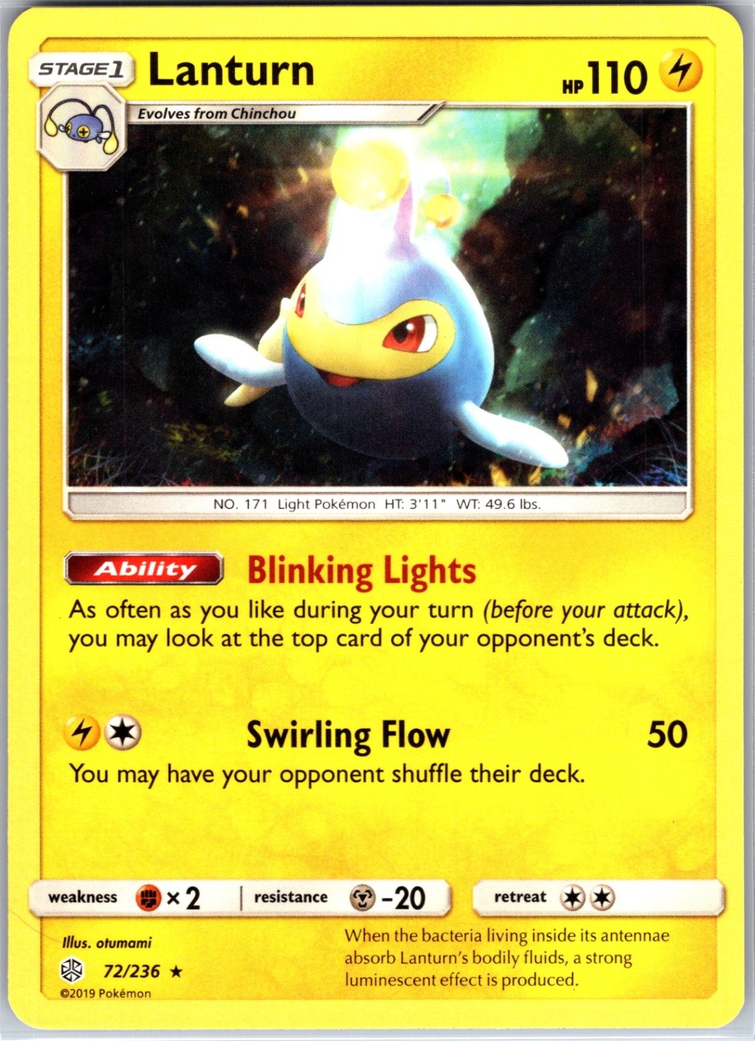 Lanturn 72/236 Rare Regular Card SM - Cosmic Eclipse Pokemon TCG NM
