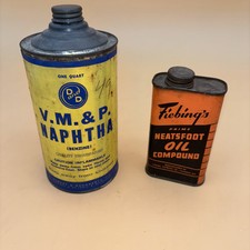 Lote De Colección FIEBING'S Prime Neatsfoot Oil Compuesto & V.M. Lata de metal de nafta &P.