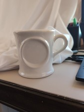 Vintage Anthropologie Ceramic White Unset Center Emblem Coffee Mug   16 oz.