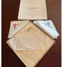 Vintage-3 hankercheifs, linen hand embroidered floral designs