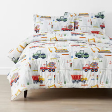 Company Kids Construction Trucks White Multi Organic Cotton Percale Full/Queen C