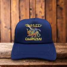 Thin Lizzy Chinatown Mens Trucker Hat Navy 80s Heavy Metal Psychedelic Rock Cap