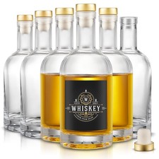 Set Of 6 Glass Bottles 12 Oz Clear Liquor Bottles Heavy Base Glass Bottles With