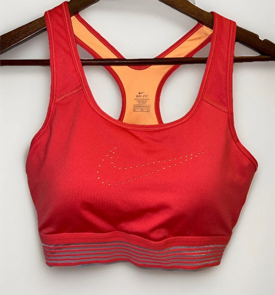 Lot of 2 Nike Sports Bras XL Dri-Fit Swoosh Logo ~One Pink Orange~One Blue Green - Image 4 of 4