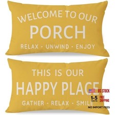 Outdoor Farmhouse Decorative Throw Pillow Covers 20" x 12" Pack of 2 Yellow