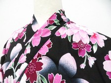 JAPANESE KIMONO YUKATA BLACK 152.5 cm 5 ft 0 in COTTON EE7897