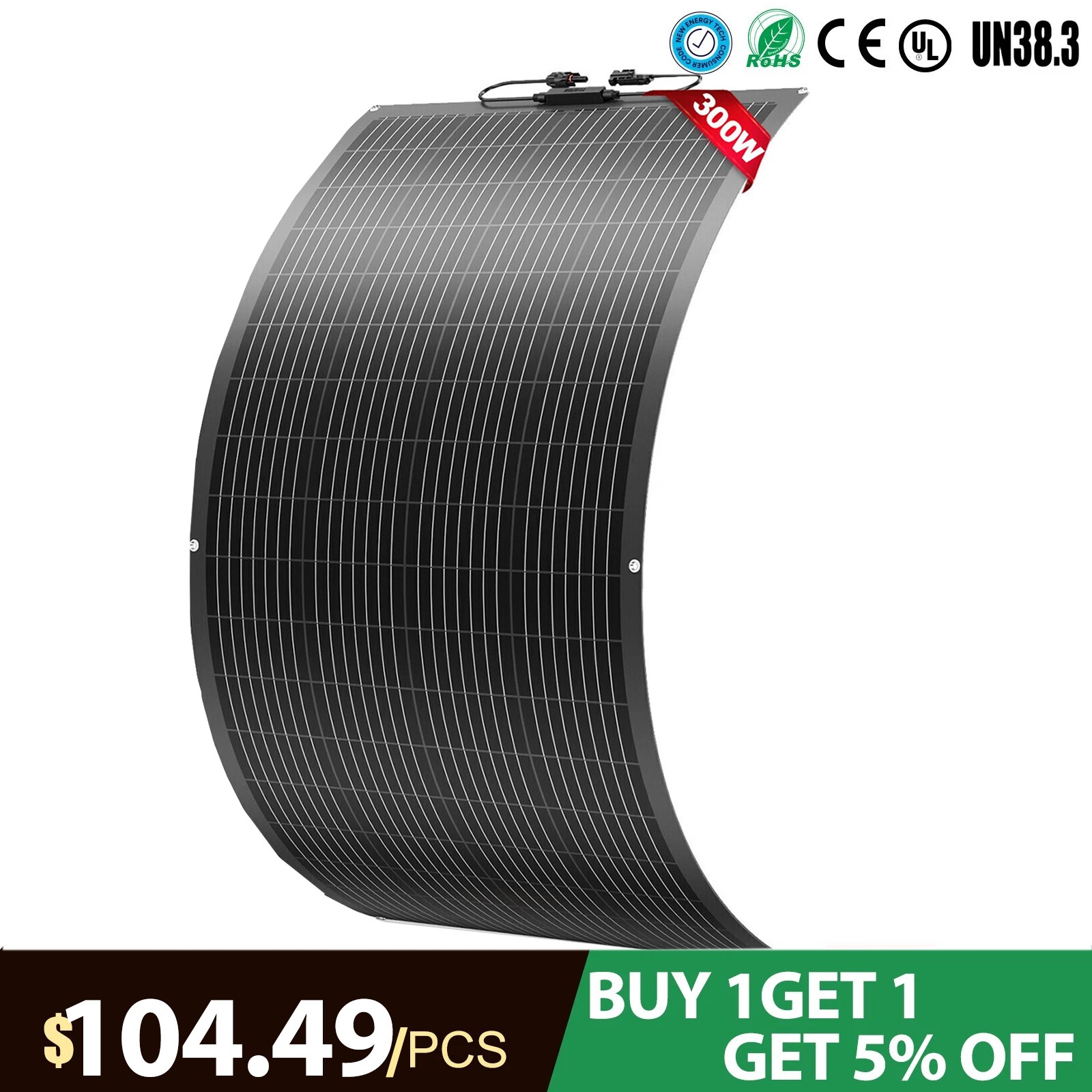 300W 12V Flexible Mono Solar Panel for Camping RV Home Portable Battery Charging