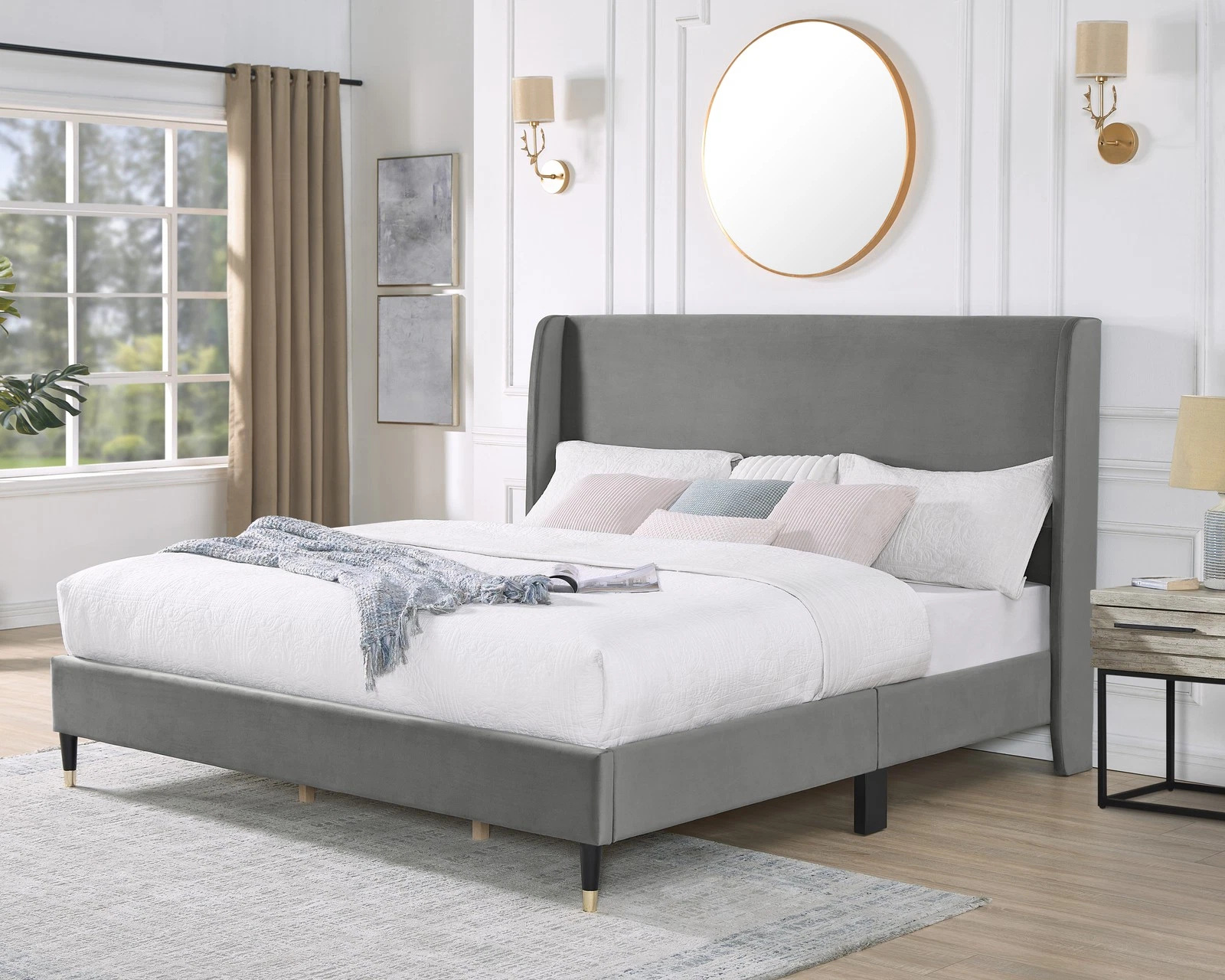Rozitta Wingback Platform Bed - Thumbnail 4