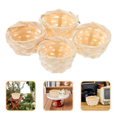 4 Pcs Modèle De Panier Miniature Petits Paniers En Bambou Tressé - Photo 1/4