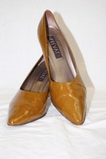 Vintage PREVATA Brown Patent Leather Pumps Vero Cuoio Womens 10B Italy 140