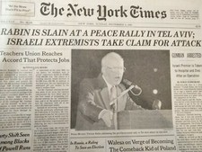 Newspapers- YITZHAK RABIN IS SLAIN AT A PEACE RALLY IN TEL AVIV, Gunman Arrested