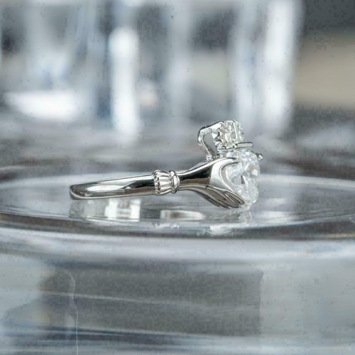 2.10Ct Heart Cut Lab-Created Diamond Claddagh Engagement Gift Ring in 925 Silver - Picture 3 of 7