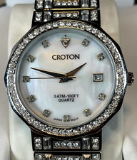 Croton Ladies Silver Tone Crystal Watch Mother Of Pearl New in Box BLING