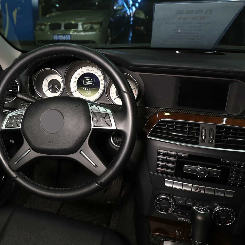 For 11-13 Mercedes Benz C Class W204 Carbon Fiber Style Dashboard Display Cover Foto 4 de 4