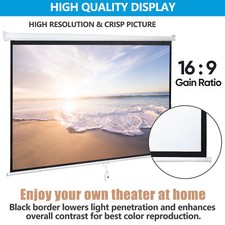 100" Projector Screen Manual Pull Down 16:9 HD Projection Home Theater 3D Movie