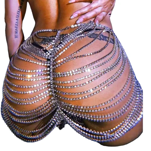 Ropa interior de cadena de cadera con estrás multicapa para mujer Joyería de playa Cuerpo Cadena Falda - Imagen 1 de 13