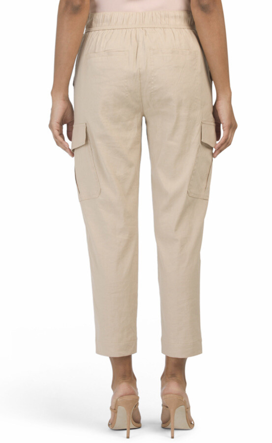 Vince Women's Pants Size 10 Oat Tan Linen Blend Cargo Crop for sale