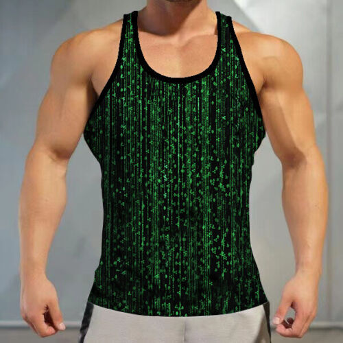 ⭐⭐⭐Tank Top Men Vest T Shirt Green Stripe Fragment Fitness Muscle Gym Athletic - Picture 1 of 1