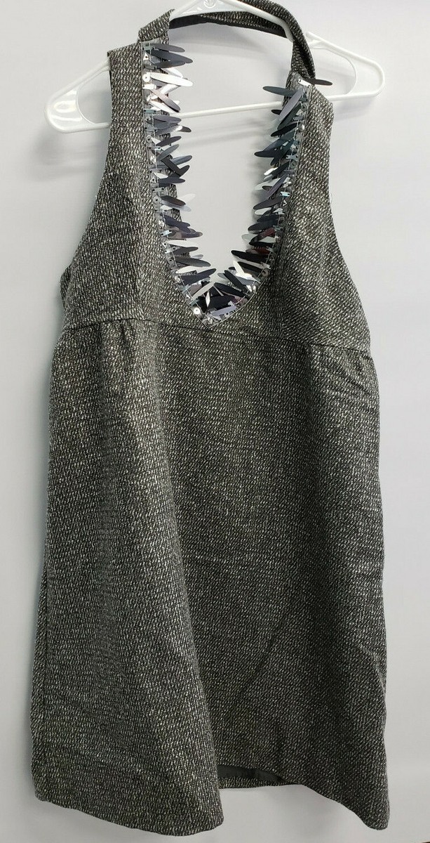 silver jumper dress Leaves Pattern Sequin Jumper Dress In Grey CYLONDON