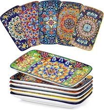 Simi 9.5 Inch Rectangular Dinner Plates - Salad Plates Set of 6 - Vibrant Bohemi