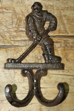 Cast Iron Antique Style HOCKEY PLAYER Coat Hooks Hat Hook Rack Towel STICK